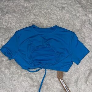 NWT SKIMS SIGNATURE SWIM RUCHED T SHIRT TOP IN TURQUOISE XXS